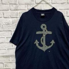 USA製90sヴィンテージTシャツ！シングルステッチ　ネイビー半袖古着XL77
