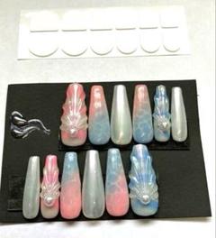 夏の海が呼んでいる｜パール装飾ロングバレリーナネイルチップ12個セットのサムネイル