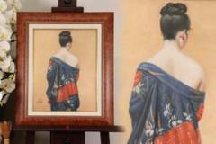 【模写】　小磯良平　 絹衣の女　油彩　額装　F6号 BE709 模写】BE709 小磯良平 絹衣の女 油彩 額装 F6号 - メルカリ