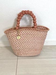 LARONE ラロネ ビーズハンドル ピンク系 かごバッグ