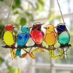 サンキャッチャー　小鳥　5羽　アクリルプレート　壁掛け　癒やし　風水　インテリア