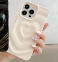 【 iPhone15に変更】iPhoneケース ベージュ 波紋 ハートカバー