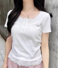 ヘンリーレース付プレートロゴリブトップス　INGNI