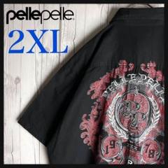 【最高デザイン】ペレペレ★豪華 刺繍ロゴ 半袖 シャツ 2XL ブラック