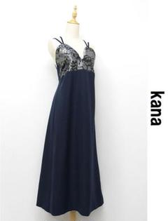 S301/未使用 新品 Kana キャミワンピース 花柄 ウエストゴム M 紺