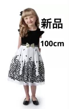 【新品】100cm女の子結婚式子どもドレス黒レース花柄ワンピース