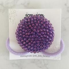 ハンドメイド ビーズ クロッシェ ビーズ編　ヘアゴム　パープル　ヘアアクセサリー