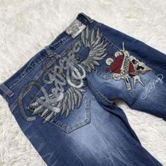 美品✨Ed Hardy エドハーディー　ストレートデニム　スカル刺繍　ドクロ jeans1_edh-2401