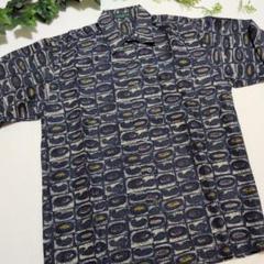 90s メンズシャツ レトロ シルク 絹 柄シャツ 長袖 L