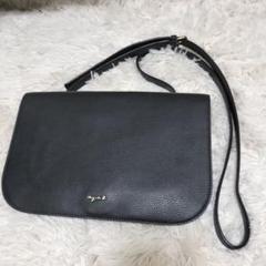 アニエスべー ショルダーバッグ レザー フラップ 薄型 ブラック 極美品