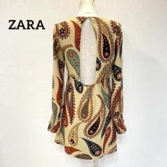 美品【ZARA】ミニワンピース ペイズリー柄　レトロ　秋カラー　長袖　M