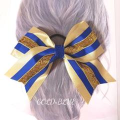 ゴールドブルー⭐赤×黄色♡チアダンス応援団リボンヘアゴムお