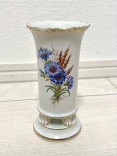 マイセン 一級品 花瓶 フラワーベース 矢車菊 蝶 花 昆虫
