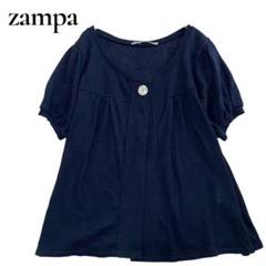 ザンパ　zampa パフスリーブ半袖カーディガン　１つボタン　ラウンドネック　M