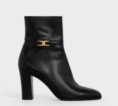 CELINE 黒 レザー ショートブーツ 高ヒール CELINE 美品☆CELINE セリーヌ RA01 サイドZIP レースアップ