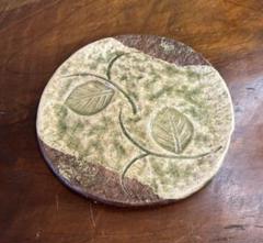 平皿　ハンドメイド　径22cm 緑／茶色　陶器