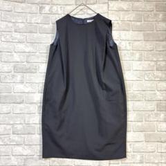 ストライプ タック入り ノースリーブ ワンピース 美品 ネイビー M オフィス