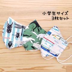 【男の子】布立体マスク 3枚セット 小学生 子供 新幹線 昆虫 恐竜 コットン