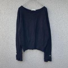 2324【index】M♡長袖カットソー パール ブラック フリル袖