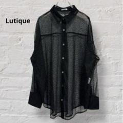 1951【Lutique】長袖シャツ 透け感 前ボタン 前開き 黒色 綺麗め