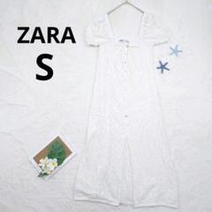 ZARA/ザラ ▶ レーシーワンピース S 白 パフスリーブ 要インナー