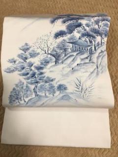 山水画 塩瀬 名古屋帯と帯締め 龍峰 作