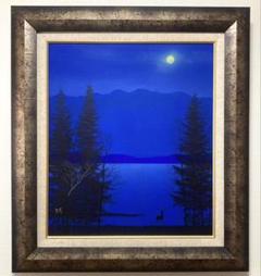 真作」北川欽造「三乱の流れ」風景画絵画油彩画額装サイン有りF10号