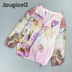 美品 デシグアル 花柄スキッパーブラウス ピンク系 サイズS*CD1283
