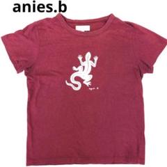 【日本製】アニエスベー　とかげモチーフ　ボディーフィットTシャツ　エンジ色