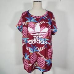 美品 adidas アディダス レディース 半袖Tシャツ 紫 プリント 総柄 L