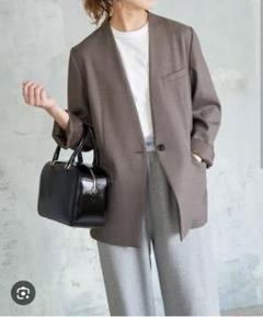 mel⭐︎スピック&スパン　ノーカラー ベージュジャケット Spick and Span ノーカラージャケット ベージュ M リネン混合