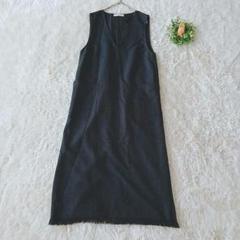 Rose Farm　黒ノースリーブロングワンピース　Vネック　М　シンプルワンピ