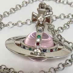 ヴィヴィアン　スモールオーブネックレス　シルバー×ピンク　マルチストーン Vivienne Westwood｜スモールオーブネックレス シルバー×ピンク
