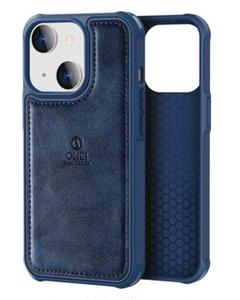 iPhone 14 Proレザーケース レンズ保護 薄カバー ブルー