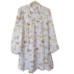 【新品】ガニー(Ganni)ホース柄バルーンスリーブ ミニワンピース 新品】ガニー(Ganni)ホース柄バルーンスリーブ ミニワンピース