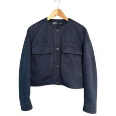 ZARA コントラストトップステッチジャケット　ネイビーナイロンジャケット ZARA】ショートジャケット コントラストトップステッチ (ZARA