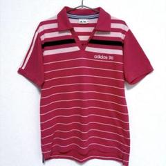 【adidas】ピンク ストライプ 半袖ポロシャツ メンズM アディダス　ライン