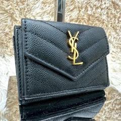 未使用級】サンローラン 三つ折財布 ブラック Vステッチ