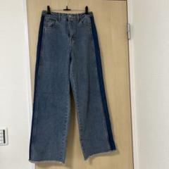 【美品】ワイドレッグデニムパンツ ライトブルー ダークブルー 切り替え