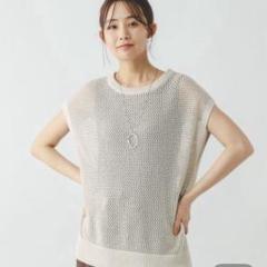 グローバルワーク 洗えるメッシュプルオーバーフレンチスリーブ アイボリー　M