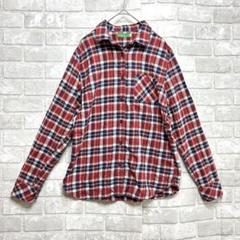人気デザイン アース コットン チェック シャツ 美品 M レッド系 アメカジ