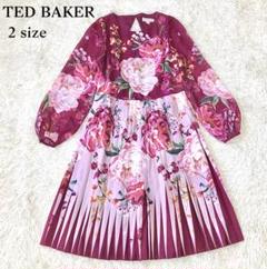TED BAKER プリーツ入りロングワンピース フラワープリント 長袖