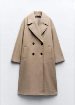 [美品]ZARA×MANTECO ダブルチェスターコート ロング丈 M グリーン ザラ・ZARA レディース シンプル ロングコート チェスターコート