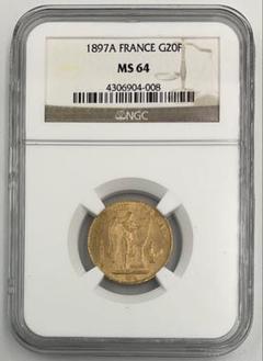 1825年 フランス 20フラン金貨 AU53 NGC認証 フランス 1865BB 20フラン 金貨 NGC MS62 3941393018
