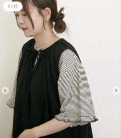 サマンサモスモス　シアーボーダー袖口フリルＴシャツ