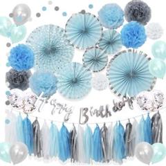 誕生日 飾り付け ブルー 豪華約100点