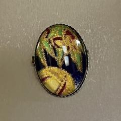 ハンドメイド 楕円 和風ブローチ 藍色