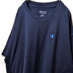 チャンピオン Champion ロゴ刺繍 Tシャツ ネイビー紺色 XL 古着レア