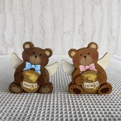 カントリー雑貨 木製クマの置物 ペア エンジェルベアーズ
