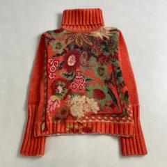 公式の店舗 ケンゾー 美品 ニット オレンジ タートルネック 花柄 リブニット トップス